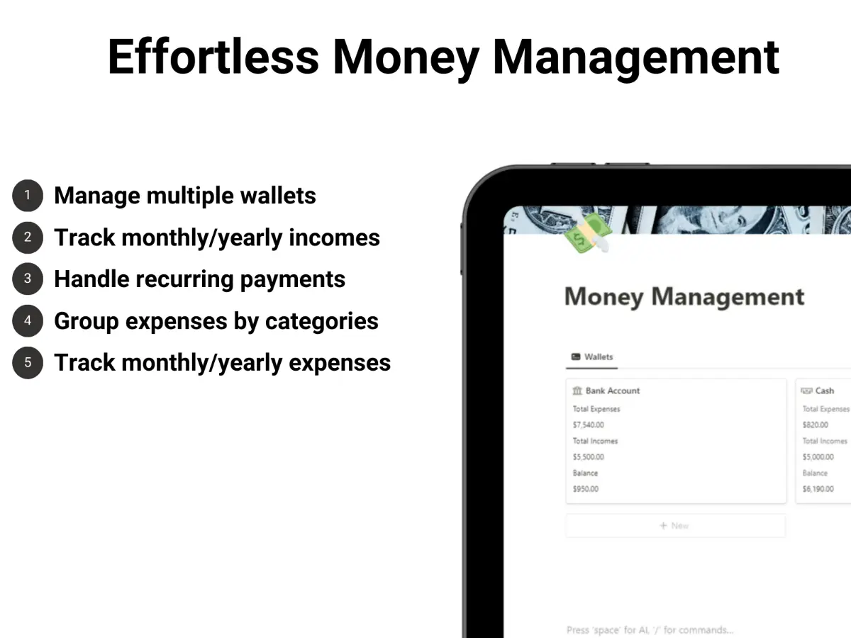 Money Management Notion Template product image